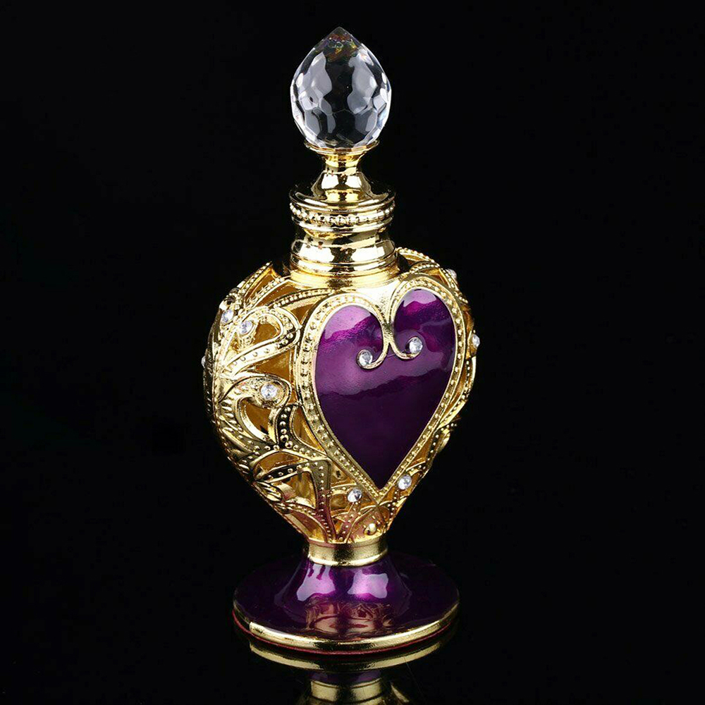 Vintage Collectible Perfume Bottles - 1pc クリスタル香水瓶パープルハートクラウンヴィンテージゴールデンレース 12 ミリリットルグッズ空のガラス管ポータブル宮殿高級装飾