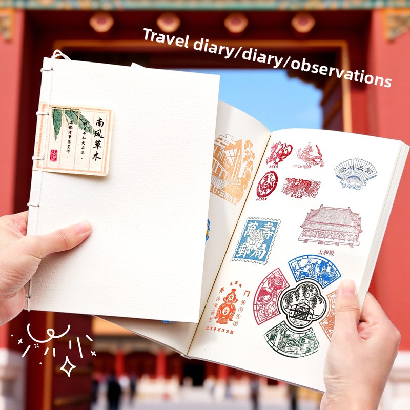 Vintage Collectible Magazines - 芸術的なヴィンテージ風アトラクションミュージアムスタンプコレクションブック、厚手の無地ジャーナル、旅行記念品、記念品収納、スクラップブック