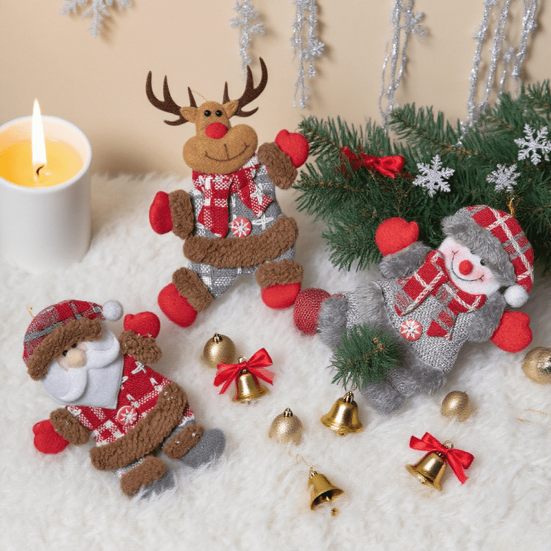 Vintage Collectible Santa - ランダムなスタイルのサンタクロース型吊り下げオーナメントの3点セット、ヴィンテージスタイル、超雰囲気のある、軽量で耐久性のある生地、窓やクリスマスツリーのディスプレイに最適、コレクターズアイテムの家の装飾、完全装飾品。