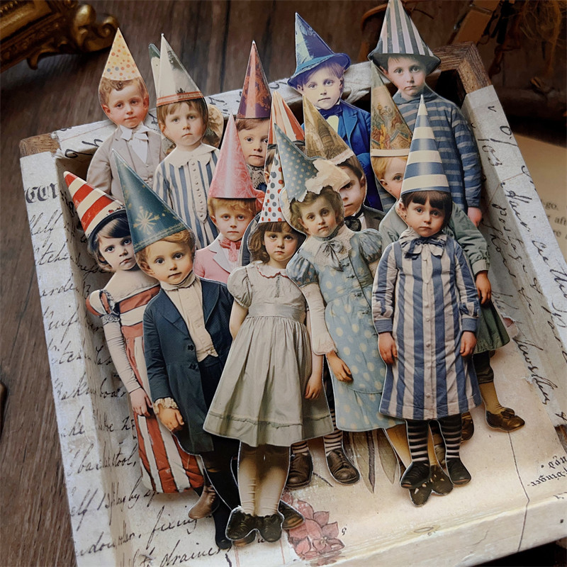 Vintage Collectible Dolls - 15 個ヴィンテージピエロパーティー子供紙人形カードストックジャンクジャーナルエフェメラ装飾レトロキャラクター紙スクラップブッキング用品