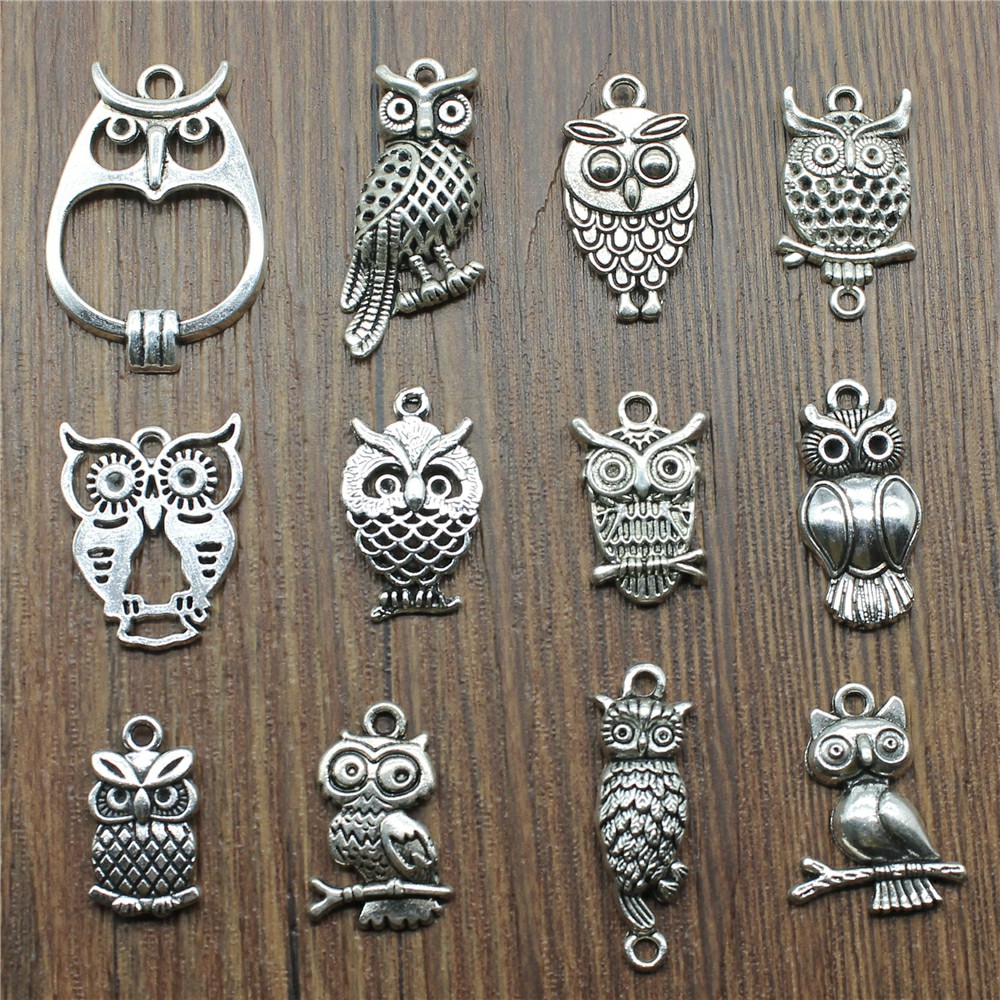 Vintage Collectibles For Sale - 10 個チャームフクロウアンティークシルバーカラーかわいいフクロウペンダントチャーム小さなフクロウチャームジュエリーメイキング用