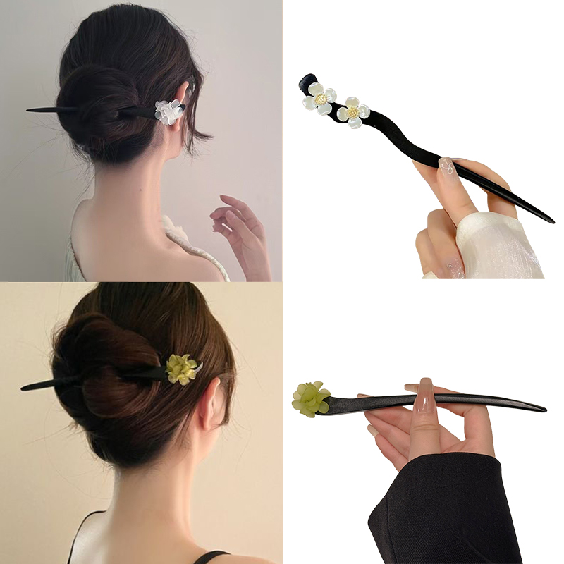 Vintage Collectibles For Sale - ヴィンテージ中国風の木製花ヘアスティックパールヘアピンジュエリー女性のための気質ヘアアクセサリーウェディングスタイリング gif