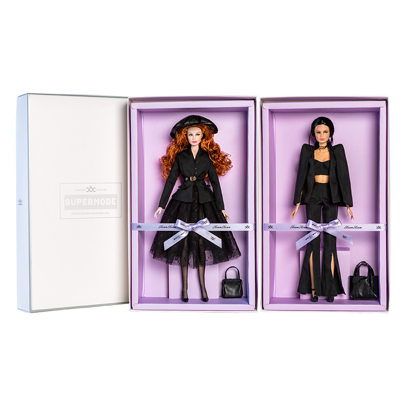 Vintage Collectible Dolls - 32cmスーパーモデルドール、服付き、ドールホルダー付きスーツ、ファッショナブルな黒のスーツシリーズ、プリンセスドレスアップDIYおもちゃ、コレクターギフトボックス