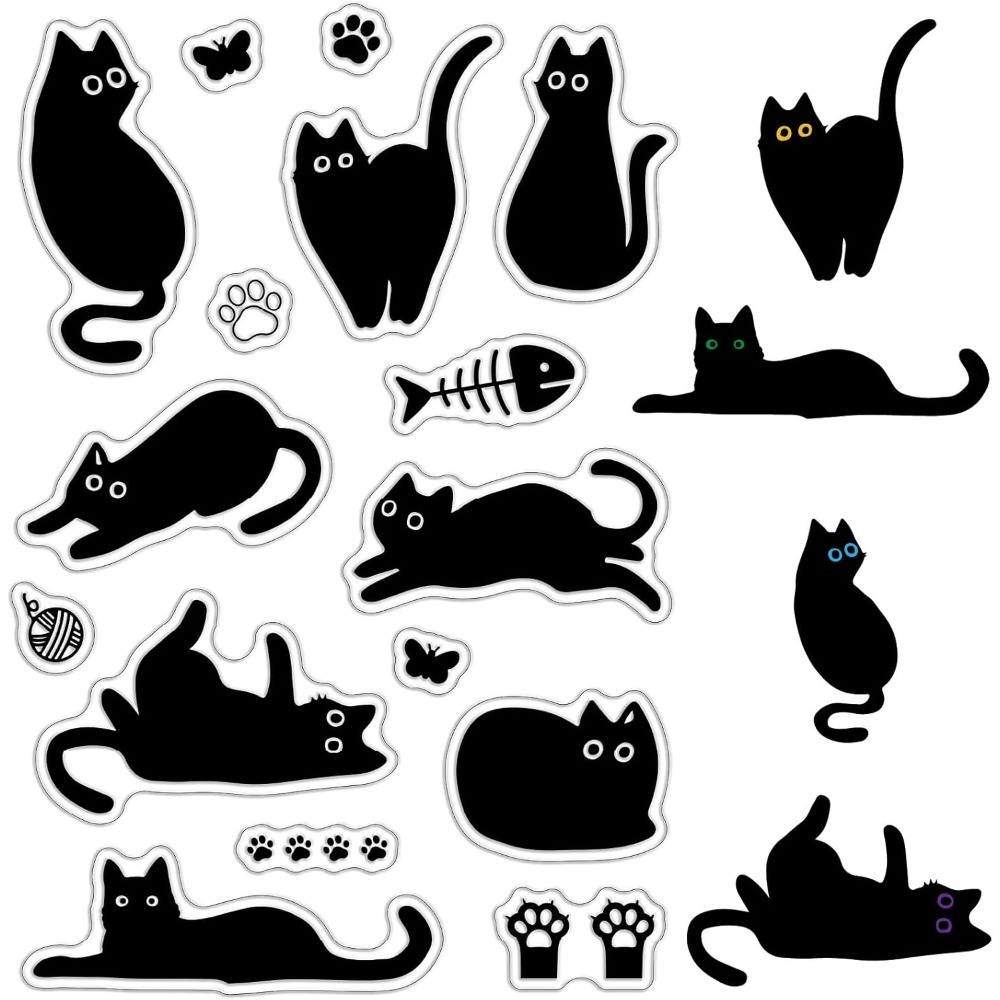Vintage Collectible Magazines - 黒猫クリアゴムスタンプ魚の骨かわいいキティ足跡再利用可能な透明シリコンスタンプシールヴィンテージジャーナリング用