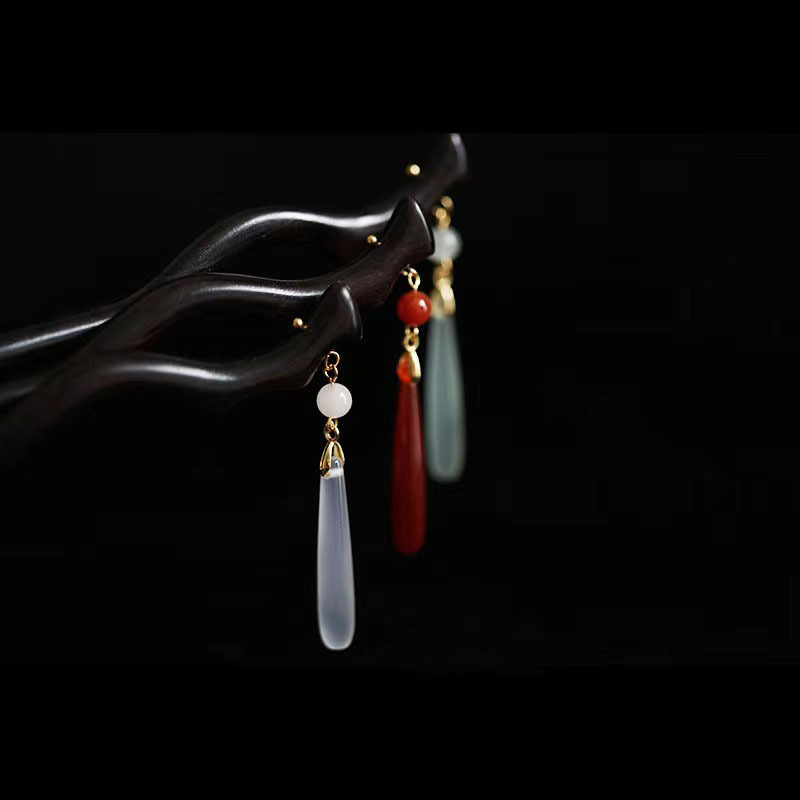 伝統的な木製黒髪スティック中国風韓服ムーンタッセルヘアピンク - Vintage Collectibles For Sale のレビューと価格