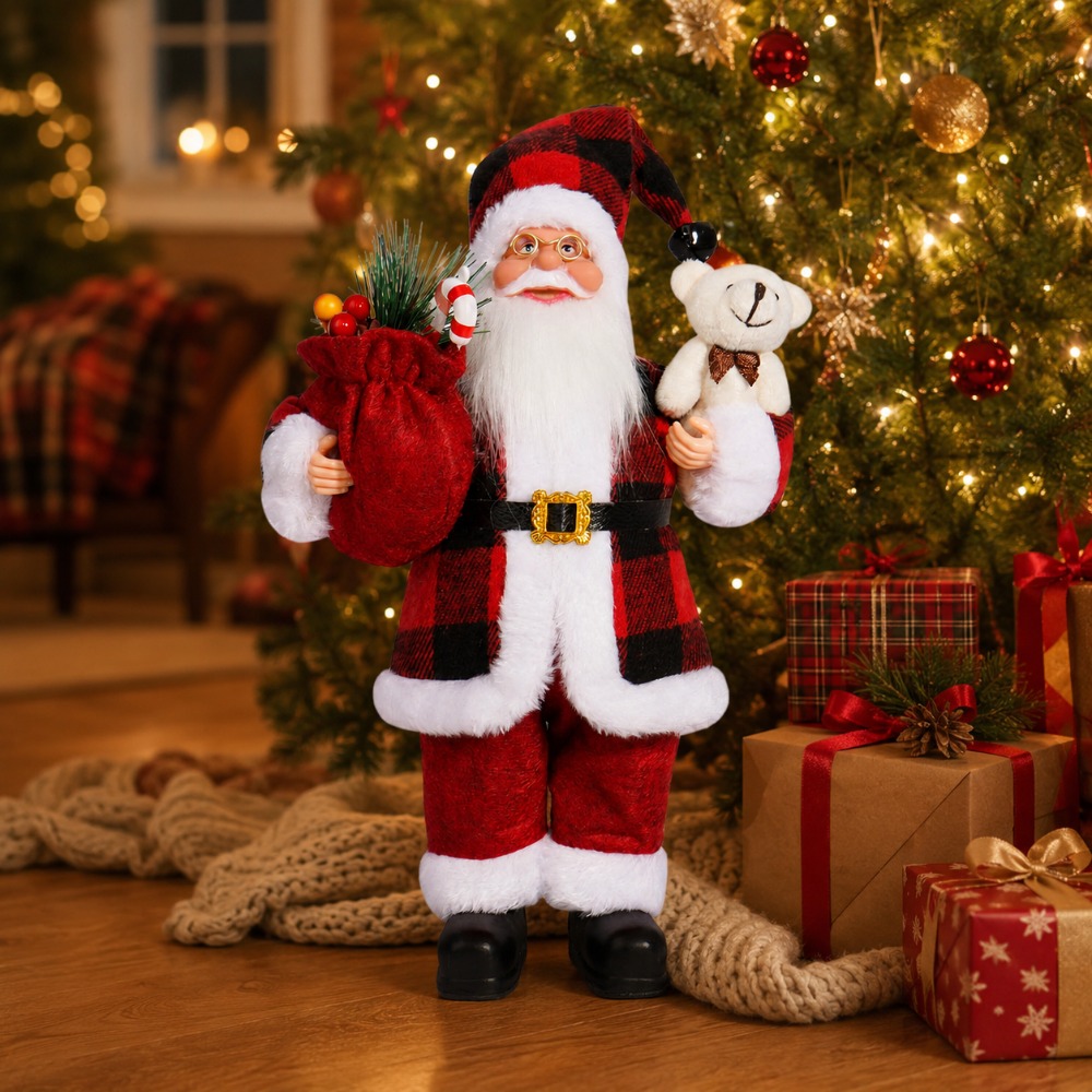 赤と黒のチェック柄のサンタ人形（コレクション用）。 クリスマ - Vintage Collectible Santa のレビューと価格