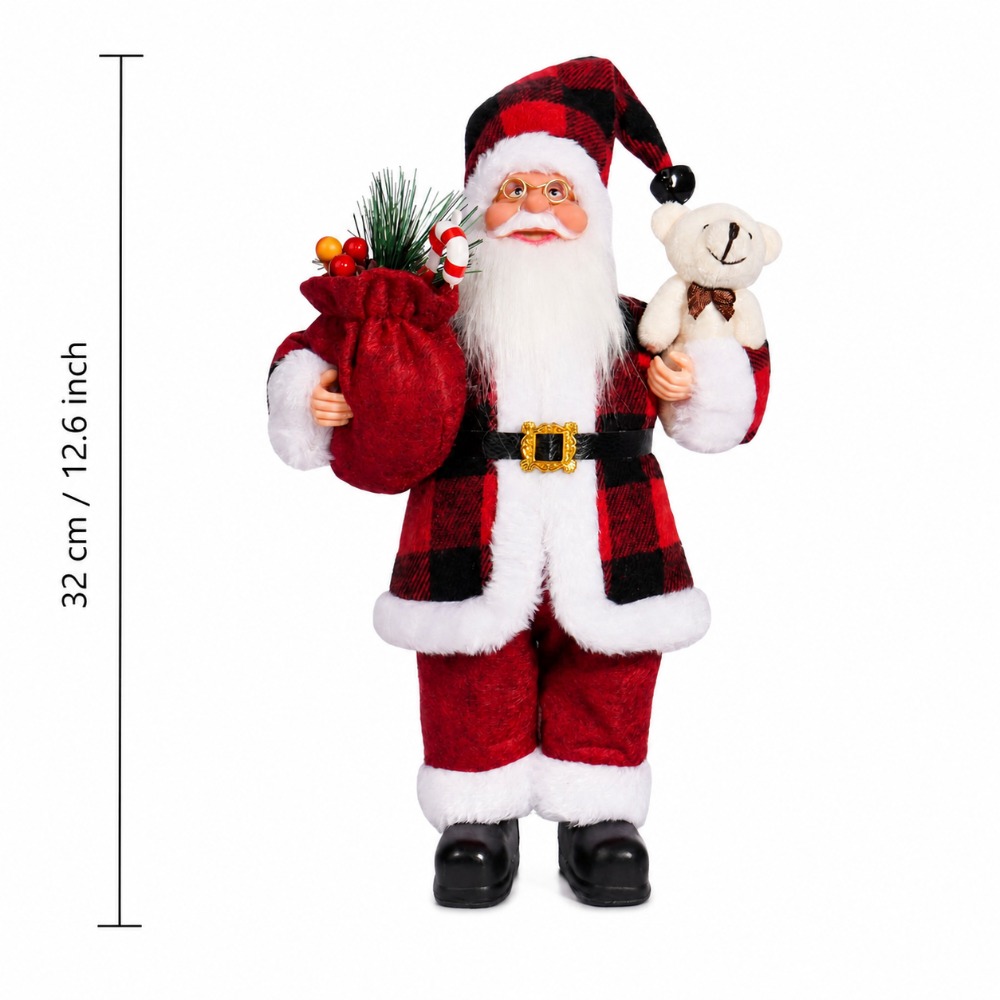 赤と黒のチェック柄のサンタ人形（コレクション用）。 クリスマ - Vintage Collectible Santa のレビューと価格