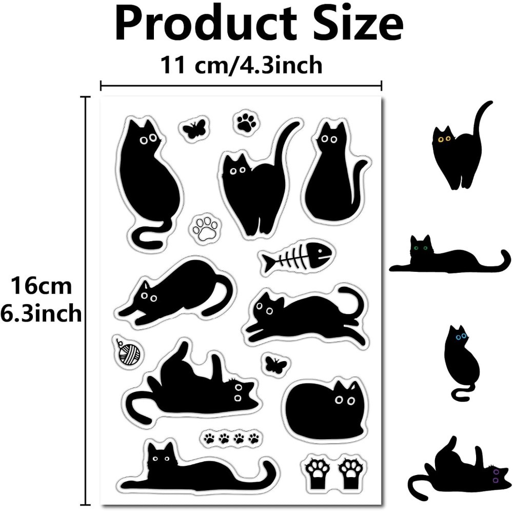 黒猫クリアゴムスタンプ魚の骨かわいいキティ足跡再利用可能な透 - Vintage Collectible Magazines のレビューと価格